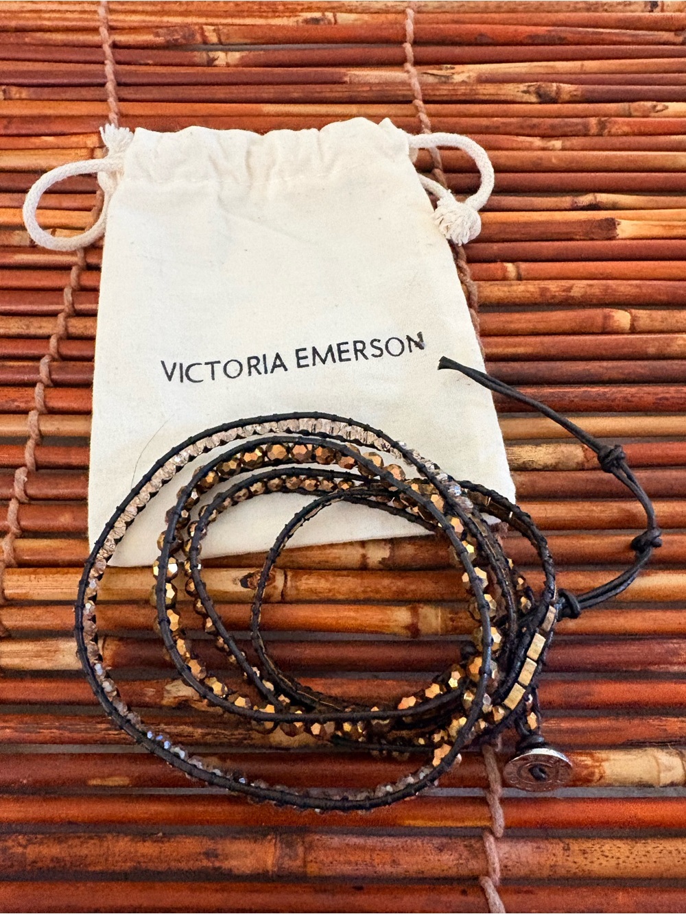 Victoria Emerson Black and Gold Multi-Strand Wrap Bracelet